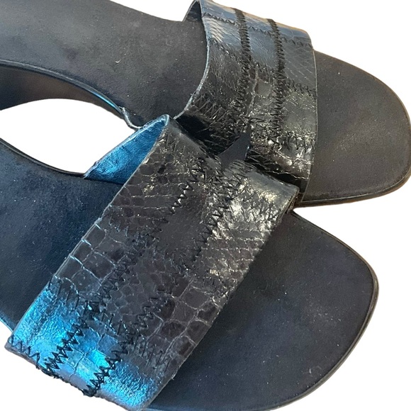 Made in Italy Faux Crocodile Low Heeled Sandals Wedges - Picture 4 of 6